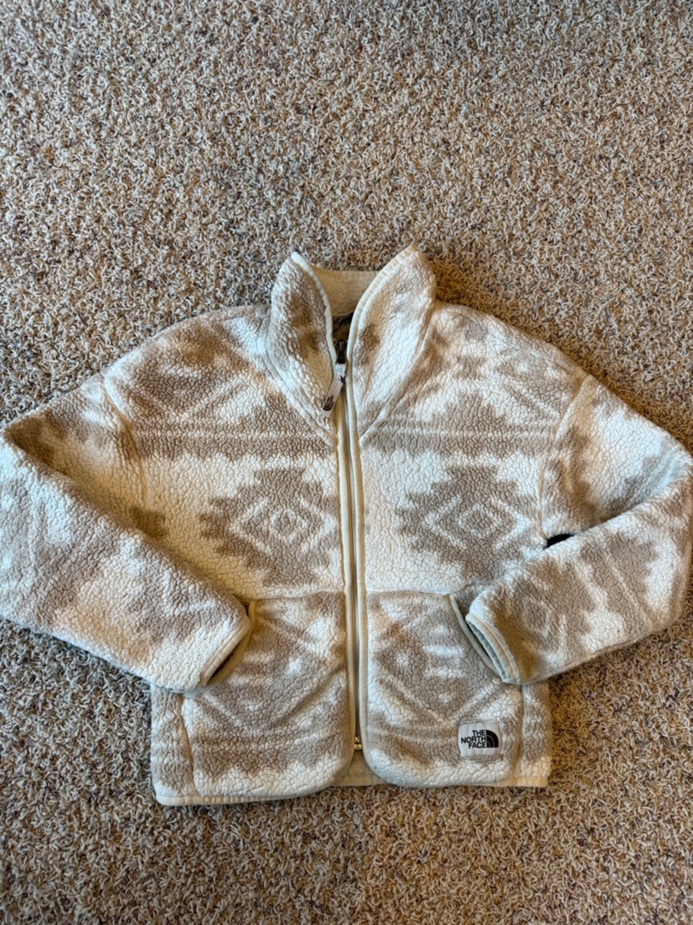 North Face Youth Small 7/8 Campshire Zip Sherpa Fleece White Tribal Geo Print - Picture 14 of 14